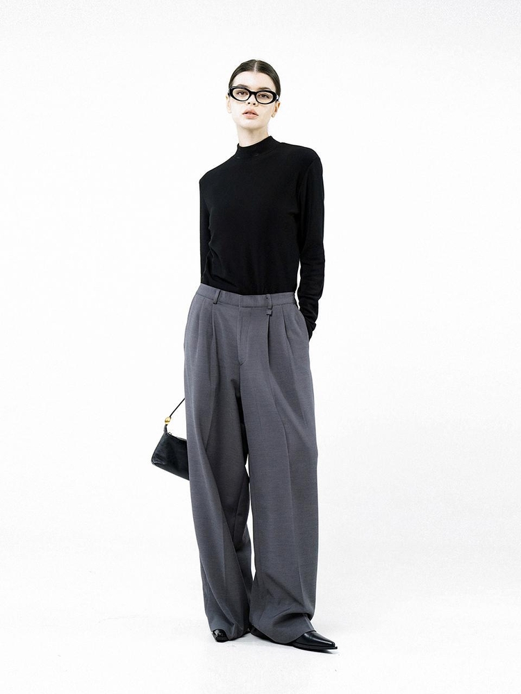 Wool Banding Wide Slacks - Gray /W244PT01GR