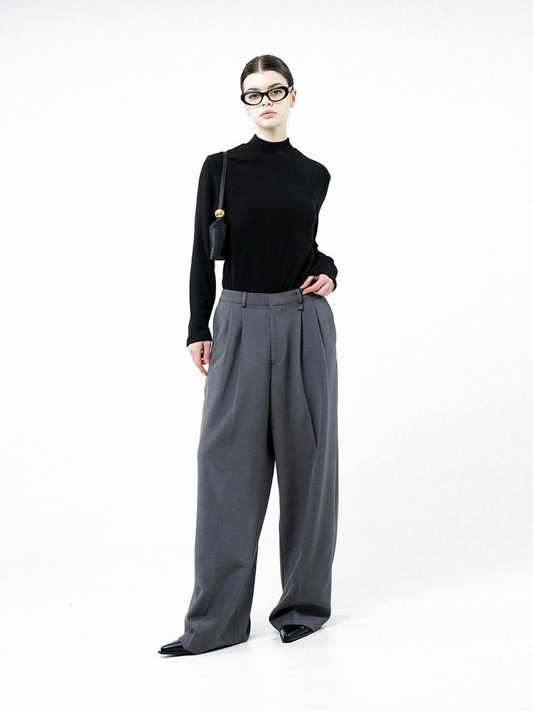 Wool Banding Wide Slacks - Gray /W244PT01GR