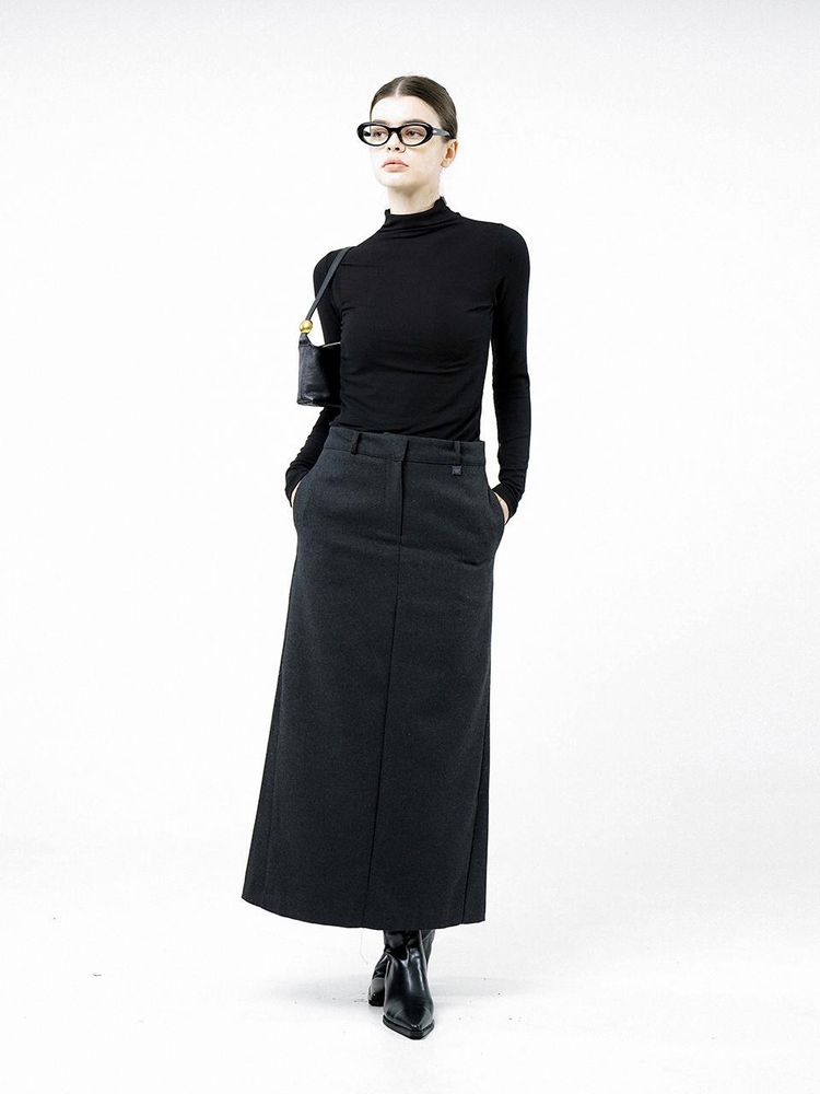 Back-Slit Wool Long Skirt - Charcoal /W244SK01CH