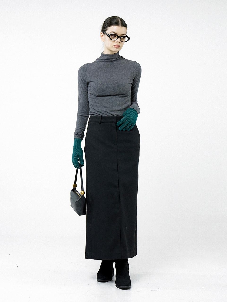 Back-Slit Wool Long Skirt - Black /W244SK01BK