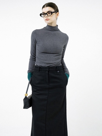 Slit Ribbed Half Turtleneck - Charcoal /W244TP03CH