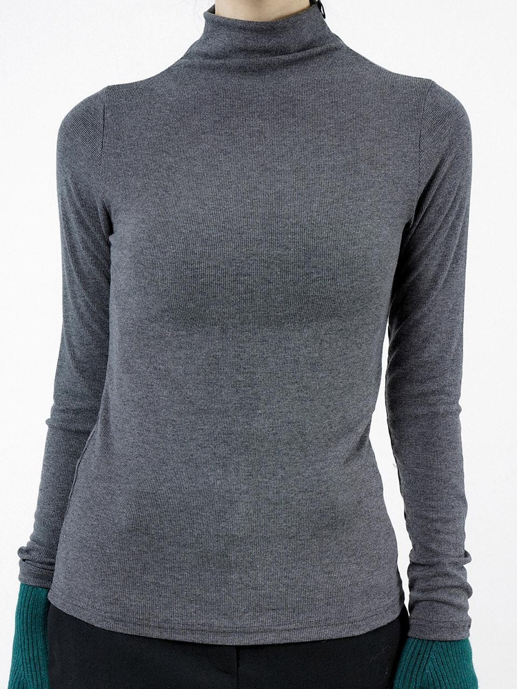 Slit Ribbed Half Turtleneck - Charcoal /W244TP03CH