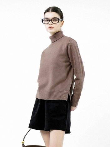 Soft Slit High Turtleneck - Brown /W244TP06BR