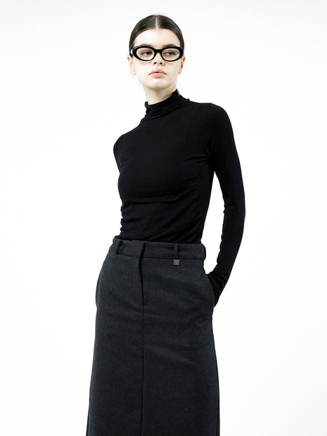 Slit Ribbed Half Turtleneck - Black /W244TP03BK