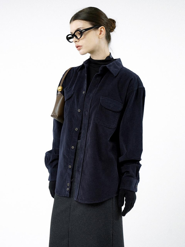 Loose-Fit Corduroy Shirt - Navy/W244TP07NY