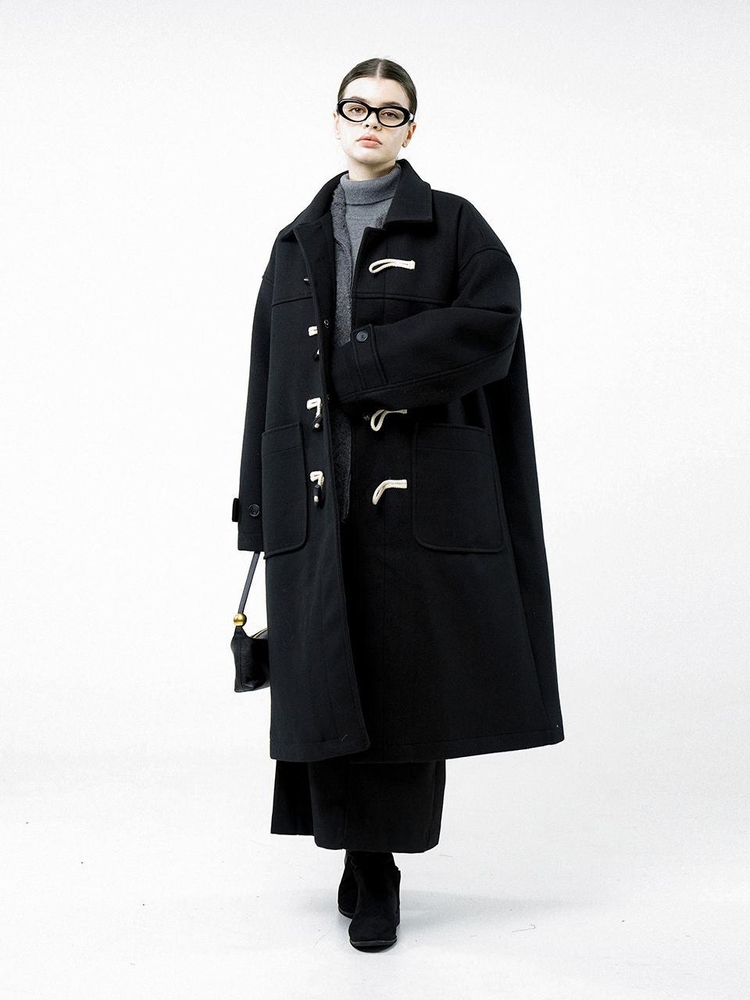 Oversized Snap Duffel Coat - Black /W244OT01BK