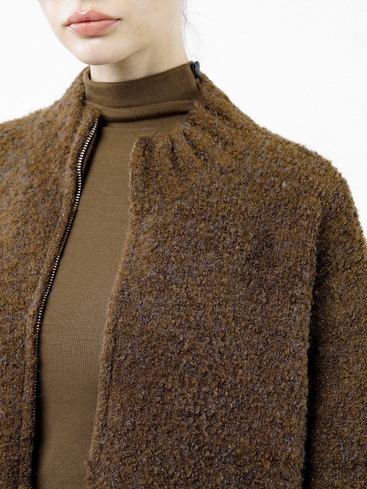 Loose Boucle Knit Zip up - Brown /W244TP09BR