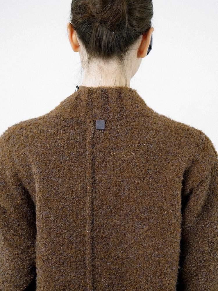 Loose Boucle Knit Zip up - Brown /W244TP09BR