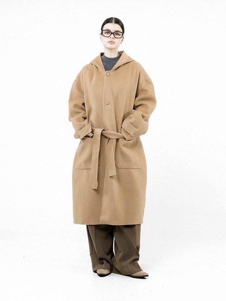 Oversized Hooded Robe Coat - Beige /W244OT03BE