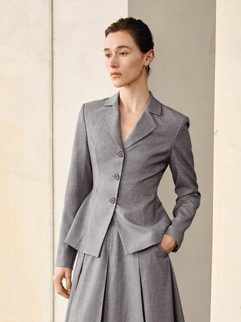 YY_Gentle gray cinched waist blazer