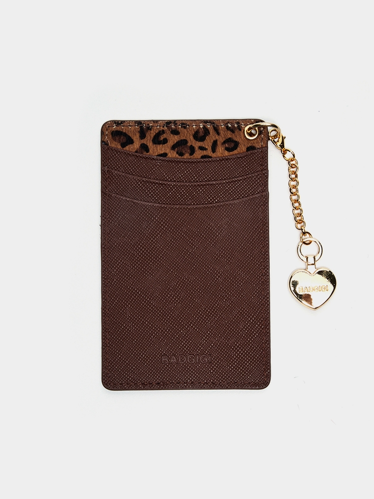 CALF KEYRING CARD WALLET, REOAPARD BROWN