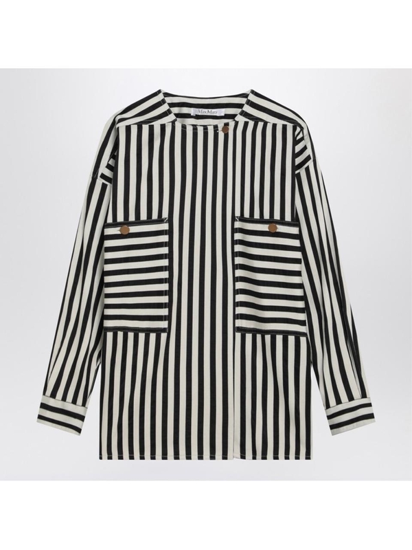 막스마라 SS25 Max Mara Striped blouse in cotton and silk PAIOCO White