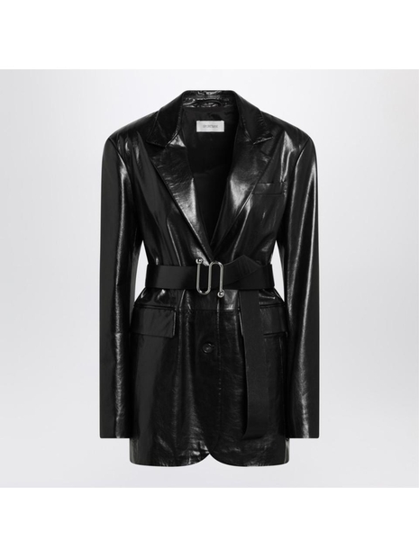 스포트막스 SS25 Sportmax Long black leather jacket TEORIALE Black