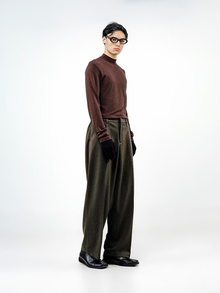 Raised One Tuck Wool slacks - Brown /M244PT01BR