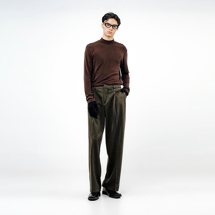 Raised One Tuck Wool slacks - Brown /M244PT01BR