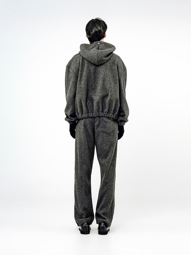 Ribbed Kint Hood Zip-up - Charcoal /M244TP01CH