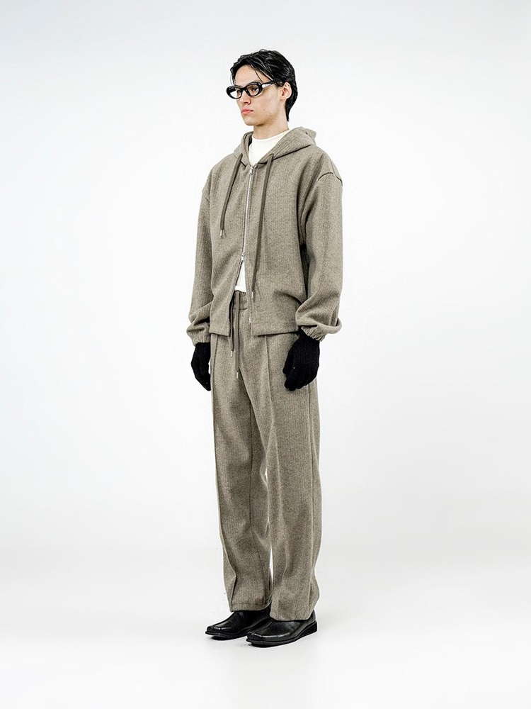 Ribbed Kint Hood Zip-up - Khaki /M244TP01KA