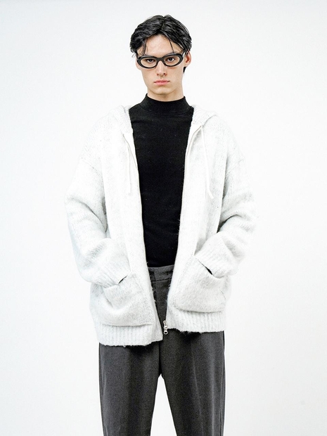 Brush Sweater hooded Zip-up - Melange /M244TP09ML