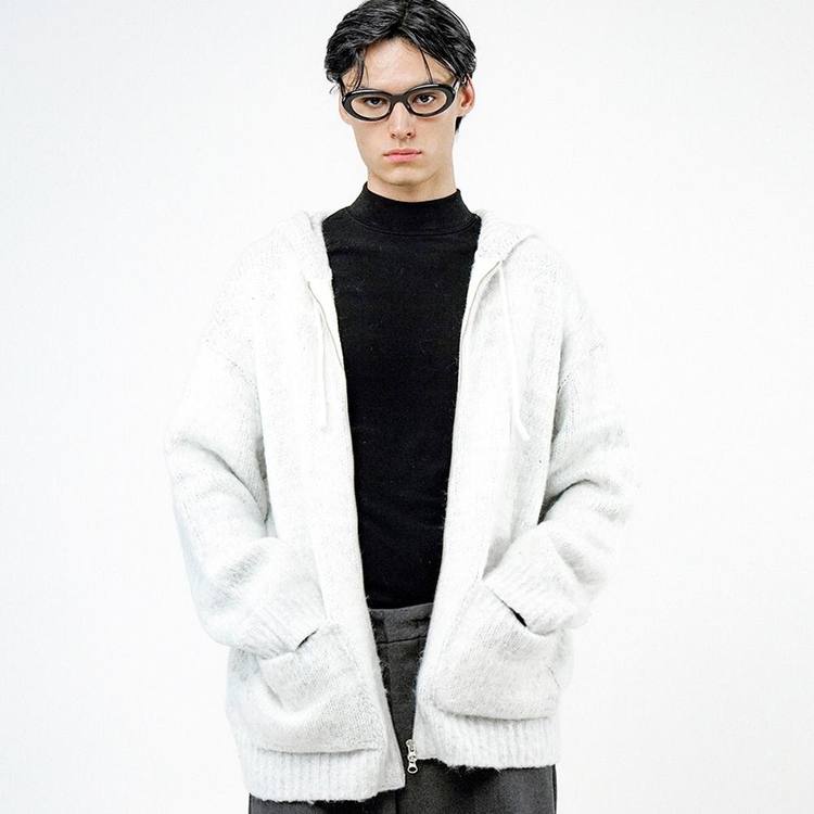 Brush Sweater hooded Zip-up - Melange /M244TP09ML