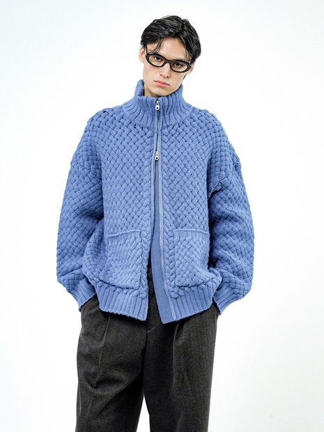 High-neck Sweater Zip-up - Blue /M244TP07BL