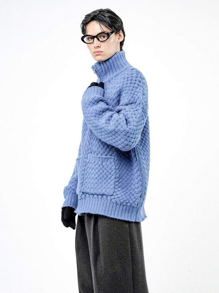 High-neck Sweater Zip-up - Blue /M244TP07BL