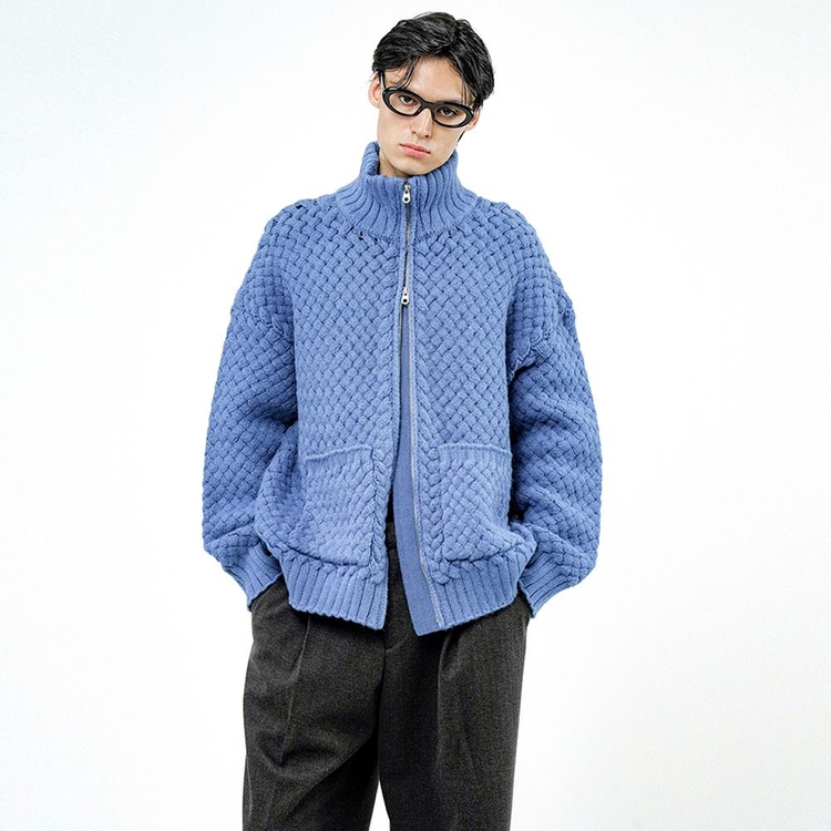 High-neck Sweater Zip-up - Blue /M244TP07BL