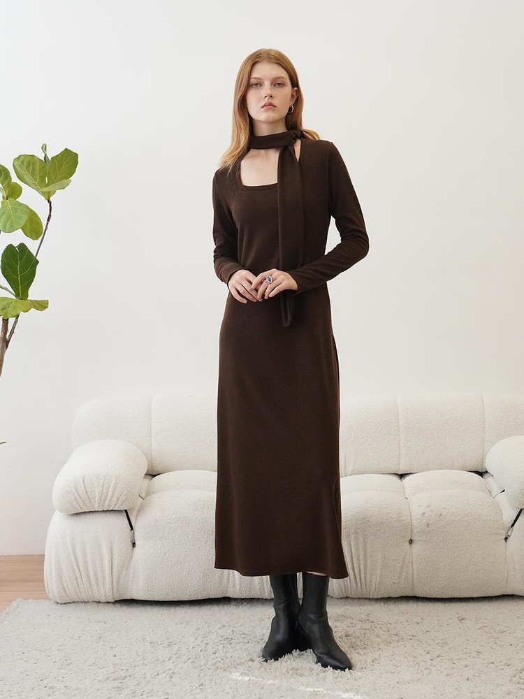 [뮤즈바이로즈]ADEN scarf maxi dress (BROWN)