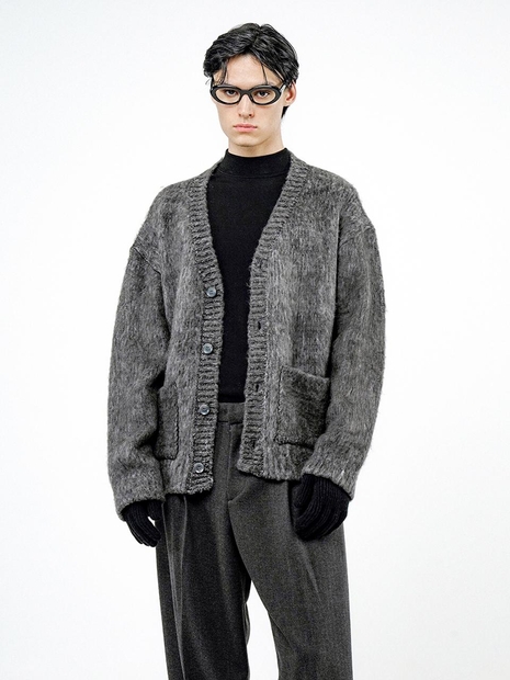 Brush Sweater Loose Cardigan - Charcoal /M244TP08CH