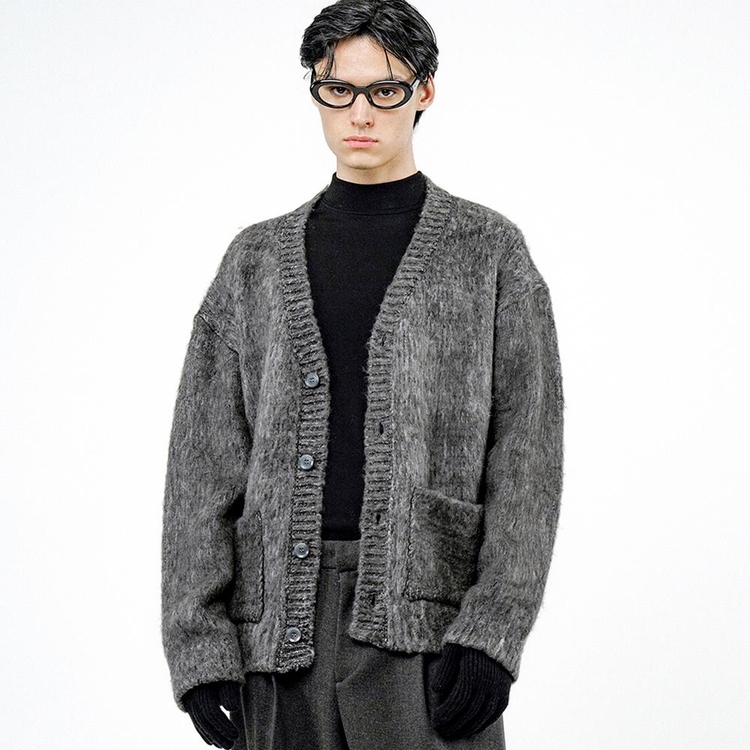 Brush Sweater Loose Cardigan - Charcoal /M244TP08CH