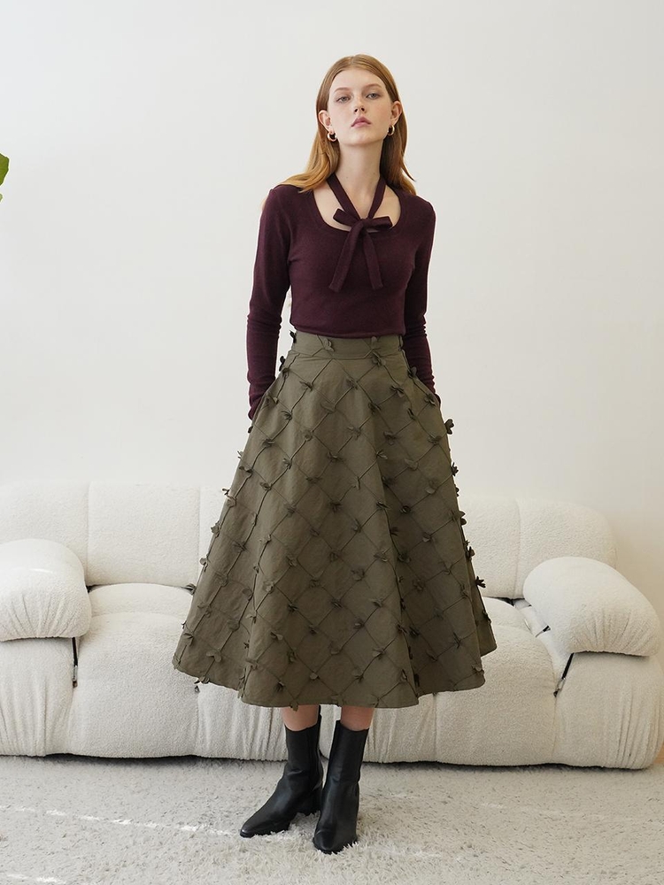 [뮤즈바이로즈]GISELLE flared midi skirt (KHAKI)