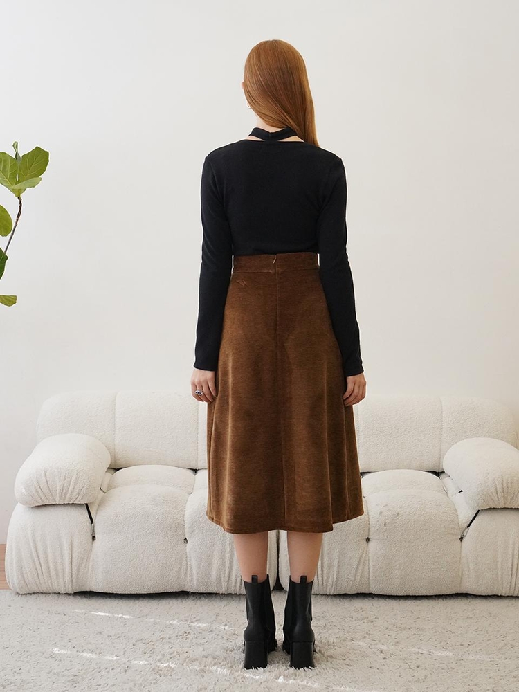 [뮤즈바이로즈]﻿LULU velvet semi A-line skirt (BROWN)