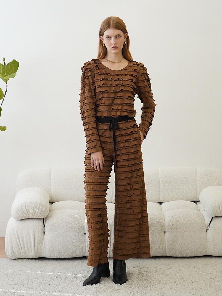 [뮤즈바이로즈]PERI RUFFPLED SAMI WIDE PANTS (BROWN)