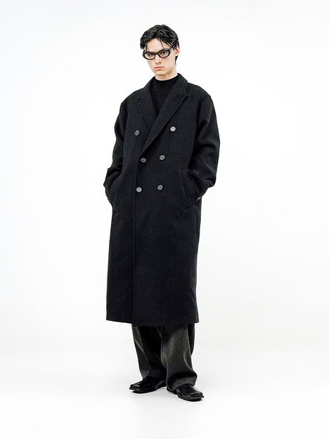 Oversized Wool double coat - Black /W244OT02BK-M