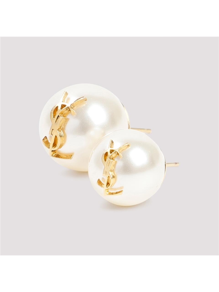 생로랑 SS25 Saint Laurent Pearl Earrings with Monogram 691563.Y1526 Metallic