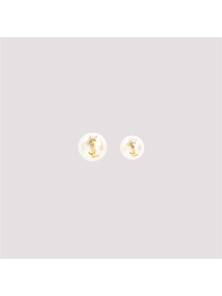 생로랑 SS25 Saint Laurent Pearl Earrings with Monogram 691563.Y1526 Metallic