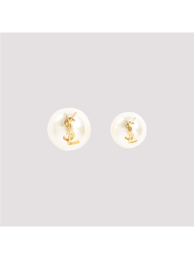 생로랑 SS25 Saint Laurent Pearl Earrings with Monogram 691563.Y1526 Metallic