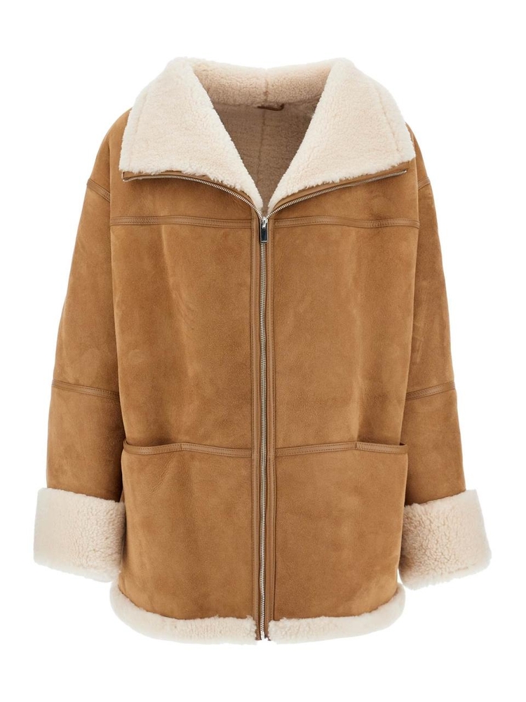 토템 SS25 biscuits shearling lamb leather jacket with wide collar 251 WRO876 LE0107 BISCUIT