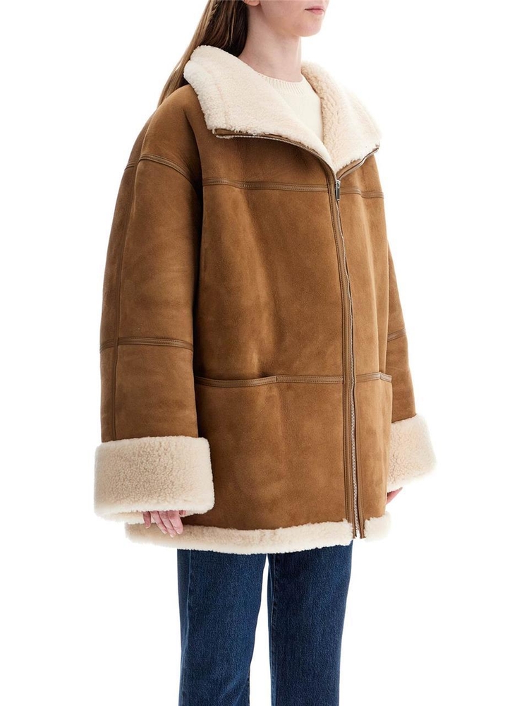 토템 SS25 biscuits shearling lamb leather jacket with wide collar 251 WRO876 LE0107 BISCUIT