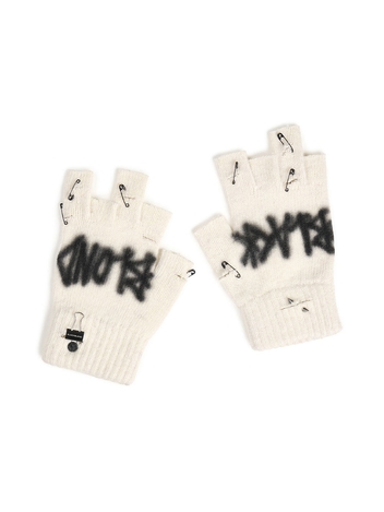 BBD Graffiti Logo Ripped Hand Warmer Gloves (Ivory)