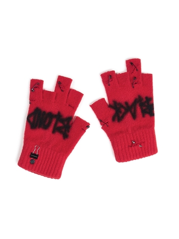 BBD Graffiti Logo Ripped Hand Warmer Gloves (Red)