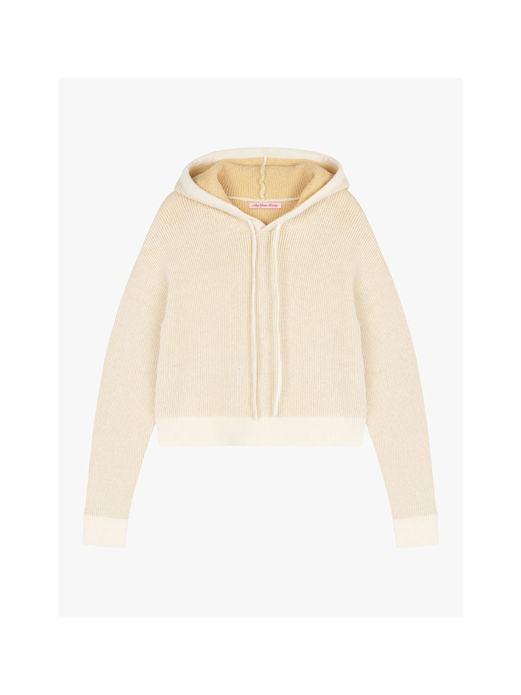  Soft Texture Knit Hoodie - Cream