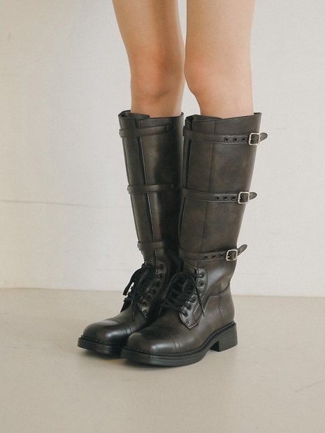 [리퍼브]rfb1026 lace-up belted long boots _ 2colors