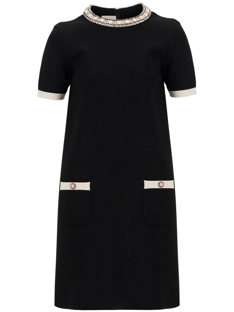 발렌티노 가라바니 SS25 black and ivory knit dress with round neck in viscose 6B3KD13L96B NERO/AVORIO