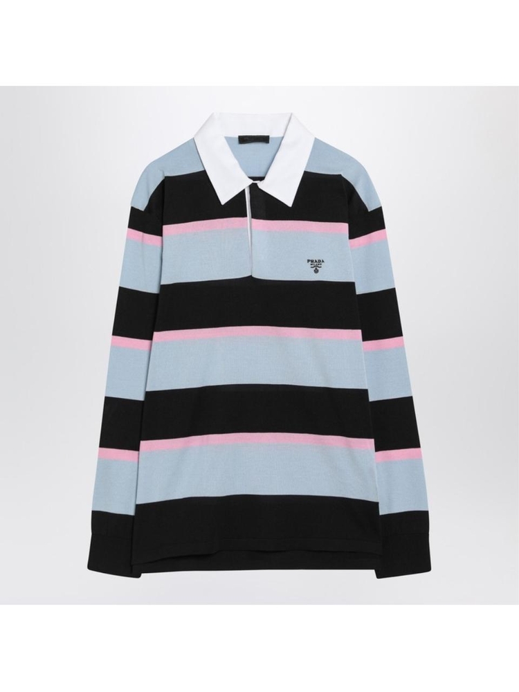 프라다 SS25 Prada Striped polo in silk and cotton UMB990OOO16L3 Black