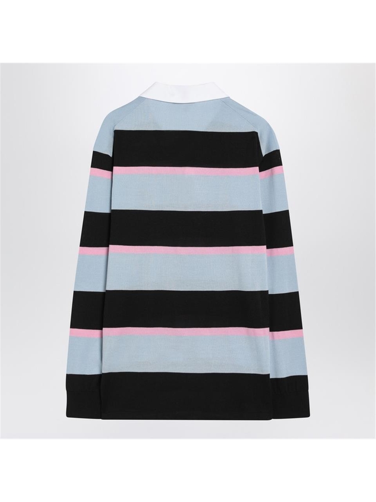 프라다 SS25 Prada Striped polo in silk and cotton UMB990OOO16L3 Black