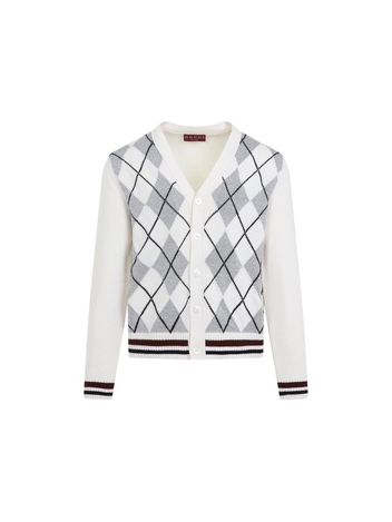 구찌 SS25 Gucci Argyle Lurex Cardigan 806192.XKEI6 White