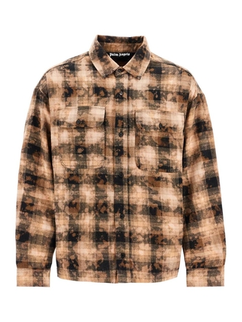 팜 엔젤스 FW24 flannel shirt with curved logo PMGE043F24FAB001 BROWN  OFF WHITE