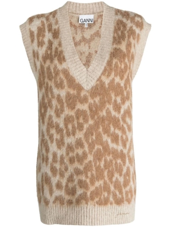 가니 FW23 Leopard Jacquard Oversized Vest K1977 One Color