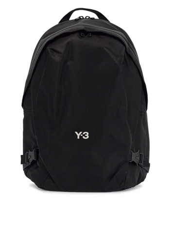 와이쓰리 SS25 black minimalist backpack in recycled polyester with padded straps JP4745 BLACK