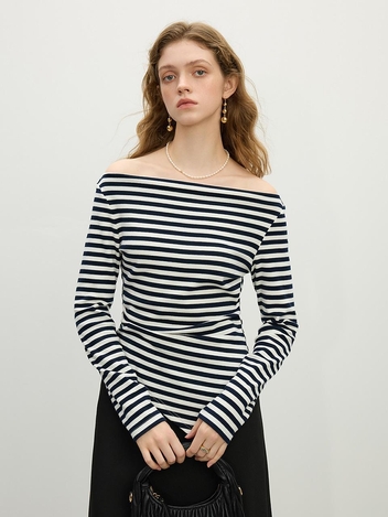 1/24예약배송_WD_Off shoulder striped long sleeve top